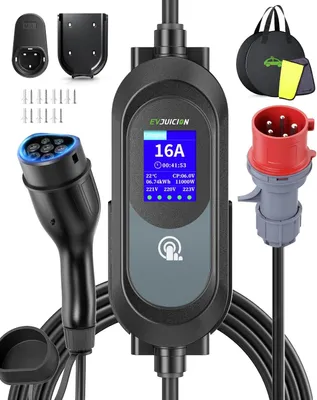 Image de Borne de recharge mobile 11 kW, 8 mètres, triphasée, avec câble de charge de type 2 et écran LCD pratique