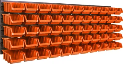 Produktbild von 55 stck. Box Lagersystem Wandregal 115 x 39cm Stapelboxen Schüttenregal Sichtlagerkästen Extra Starke Wandplatten Regal Erweiterbar Werkstattregal Lagerregal Werkstattwandregal Steckregal
