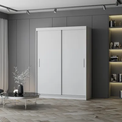 Produktbild von Schwebetürenschrank Kleiderschrank Schrank 150 cm Weiß/Weiß ohne Spiegel Vista 04