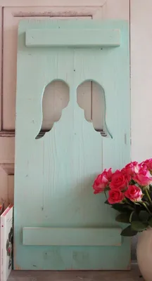 Produktbild von Landhaus Fensterladen ENGEL mit Engelsflügeln ,Shabby chic Handgefertigt in aqua