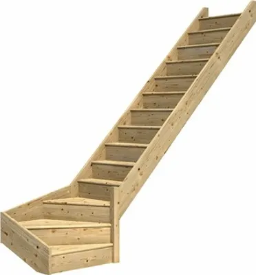 Produktbild von Pertura Wangentreppe Elenie Fichte massiv Mit Setzstufen Seitenwange fichte 1/4-gewendelt unten rechts 83,5 cm 16 Stufen