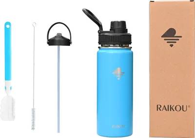 Produktbild von RAIKOU Trinkflasche 532ml Wasserflasche Thermoflasche mit 2 Deckel Blau