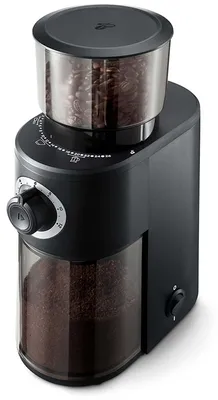 Produktbild von Tchibo elektrische Kaffeemühle, Edelstahlgehäuse, Edelstahlmahlwerk, 26 Mahlgradeinstellungen, Schwarz/Silber
