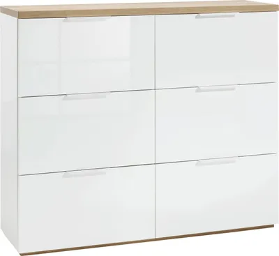 Produktbild von Schuhschrank - Weiß Hochglanz - Riviera Eiche Nachbildung - mit 6 Klappen