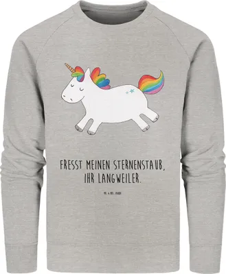 Produktbild von Mr. & Mrs. Panda Bio Pullover Einhorn Happy Größe L - Heather Grey - Geschenk, Freude, Baumwoll, Sweater, Fröhlich, Lebensfreude, Sweatshirt, Unicorn, Pulli, Einhörner