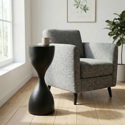 Zdjęcie produktu dla WOHNLING Stolik pomocniczy, czarny, 23 cm, metal i szkło, okrągły, żelazny, nowoczesny stolik do salonu, stolik pomocniczy, elegancki stolik kawowy do salonu, ręcznie wykonany