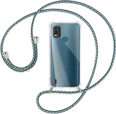 Produktbild von Handykette Backcover-Schutzhülle mit Band (Metall silberfarben) für Nokia C21 Plus (6.52'') - grün/blau/weiß