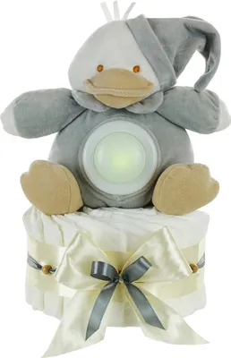 Produktbild von Windeltorte neutral | Baby Kuscheltier Ente mit LED-Nachtlicht 35cm