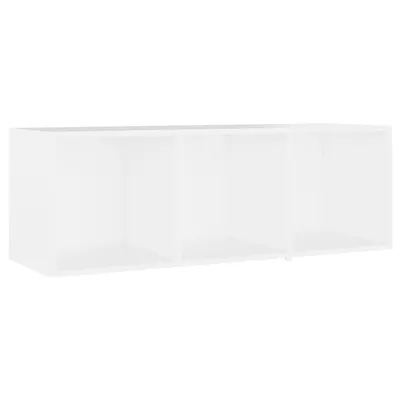 A white, three-compartment shelf unit against a white background.