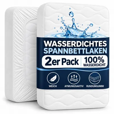 Produktbild von Komfortec Matratzenschoner 100 g/m², Rundumgummi, wasserdicht, 160x200, 2 Stück