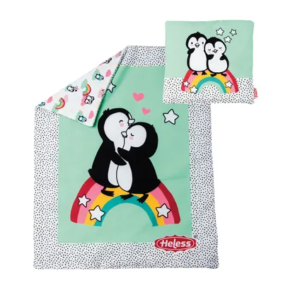 Zdjęcie produktu dla Kołdra Heless pingwin 44 x 34 cm, pingwin w kropki, z funkcją odwracania z 2 różnymi wzorami, lekko wyściełana, w tym poduszka 16 x 16 cm