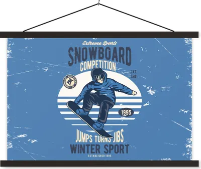 Produktbild von MuchoWow® Textilposter Snowboard - Mann - Vintage 150x100 cm mit schwarzem Rahmen - Schlafzimmer