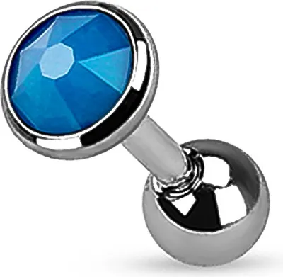 Produktbild von Tragus Helix Cartilage Ohr Piercing Zirkonia Stecker Barbell Kristalle Chirurgenstahl Autiga® silber-blau Kugel Ø 4 mm