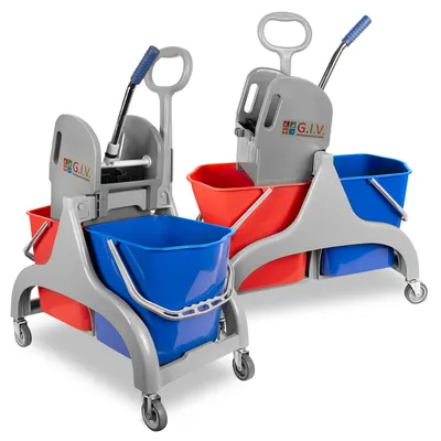 Produktbild von G.I.V. 2er Set Putzwagen Reinigungswagen - Doppelfahreimer mit Mopp-Presse, 2 x 25L Eimer-System, 360° Lenkrollen, Halterung, Leise & leicht fahrbar