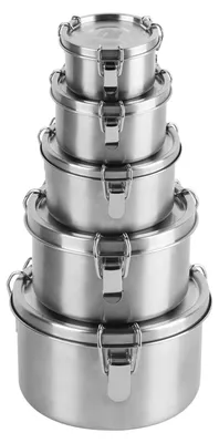 Produktbild von Lebensmittelbehälter aus Edelstahl mit luftdichten Deckeln – wiederverwendbare Aufbewahrungsbehälter für Mahlzeiten, auslaufsichere Bento-Lunchboxen aus Metall, Snackboxen für Kinder und Erwachsene.