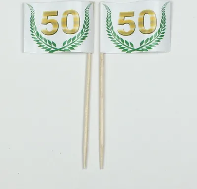 Produktbild von Party-Picker Flagge Jubiläumskranz "50" Jubiläum Papierfähnchen in Spitzenqualität 25 Stück Beutel