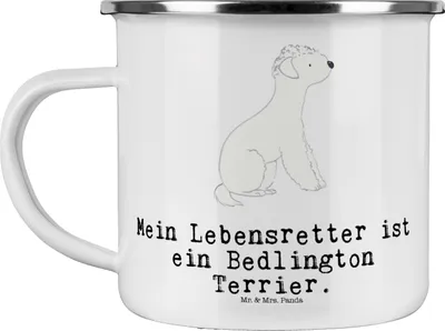 Produktbild von Mr. & Mrs. Panda Pott Bedlington Terrier Lebensretter - Weiß - Geschenk, Haferl, becher emaille, blechbecher, Tasse, Teetasse
