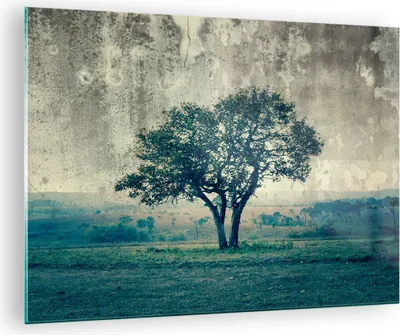 Produktbild von Bilder auf glas - Baum Natur Feld - 70x50cm - Glasbilder - Wandbilder - Kunstdruck - zum Aufhängen bereit - Wanddekoration aus Glas - Glas Bilder - Wandbild auf Glas - Einteilig - GAA70x50-3627