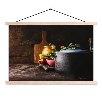 Produktbild von MuchoWow® Textilposter Rustikal - Stilleben - Pfanne - Gemüse 60x40 cm mit holzfarbenen Rahmen - Bilder