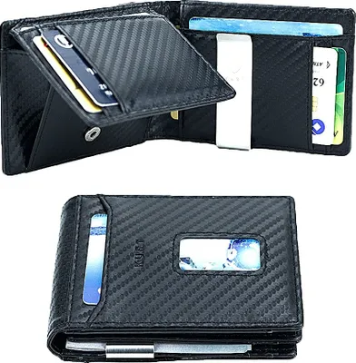 Produktbild von Kurt® Slim Wallet mit Münzfach & RFID-Schutz | Kartenetui Herren & Damen | Mini Leder Geldbörse | Portmonee Portemonnaie | Carbon
