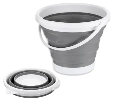 Produktbild von 5 Liter Zusammenklappbarer Silikoneimer, Platzsparender Falteimer für unterwegs, Faltbarer Silikon Eimers für Reinigung, Camping, Angeln, Reisen (Grau)