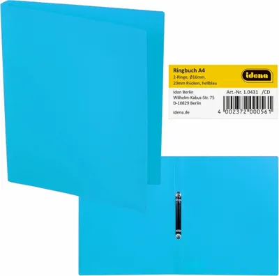Produktbild von IDENA Ringbuch A4 2 Ringe PP Idena hellblau 20mm