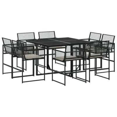 Produktbild von 9-tlg. Garten-Essgruppe mit Kissen Schwarz Poly Rattan