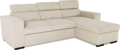 Image de Canapé d'angle convertible VICOMTE, 4 places, Velours côtelé Beige, Coffre de rangement, Réversible, 237 x 167 x 88 cm