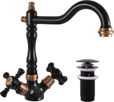 Obrázok produktu pre MORAVA RETRO - Umývadlová batéria s výtokom, čierny mat/stará mosadz (bronz) MK321.0/8CMATSM, RAV Slezák