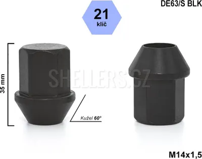 Obrázek produktu pro Kolová matice M14x1,5 Ford, kužel, klíč 21, DF03F-BLACK, uzavřená, černá, výška 35 mm