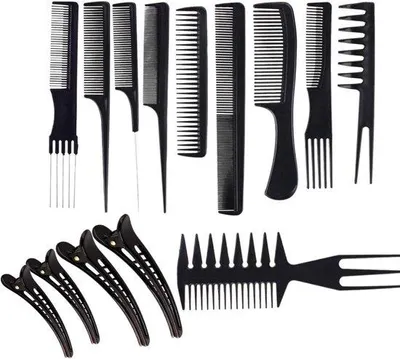 Produktbild von Haarstyling-Tools-Set - Klemmen, Frisierkämme und Haarklemmen - 14 Stück - Schwarz
