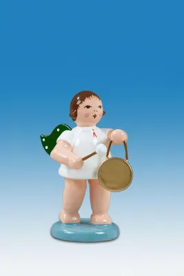 Zdjęcie produktu dla Drewniana figurka anioła z gongiem bez korony, wysokość 6 cm, NOWA