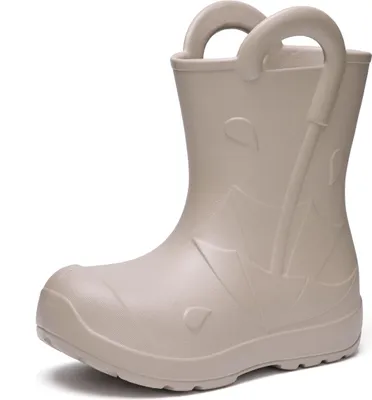 Produktbild von Ladeheid x Camminare Gummistiefel Kinder aus ultraleichtem EVA, wasserdicht, rutschfest und bequem, mit elegant geprägtem Splash-Design aus Wellen, Tropfen, Regenschirm LA-CA-20 (HellBeige,24/25 EU).