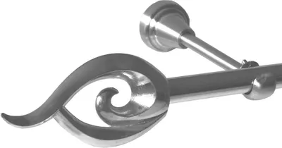 Produktbild von Gardinenstange Set Edelstahl Look Metall Ø 16mm zur Wandbefestigung 1-lauf Modern Flamme , Länge wählbar H14E24
