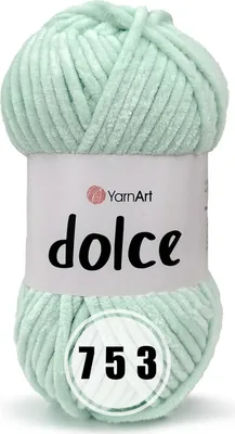 Produktbild von YarnArt Dolce Chenille Garn, 100% Polyester, hellgrün (Farbnummer 753), 120m/100g, 5-6 mm Dicke