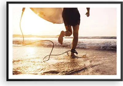 Produktbild von Gerahmtes Poster - Schwarzer Rahmen - Surfen Strand Freude - 91,5x61 cm - Wand Bild - Wanddeko - Wandbilder - Kunstposter - Wandposter - Bilderrahmen - Bilder - Kunstdruck - P2BAA91x61-4801