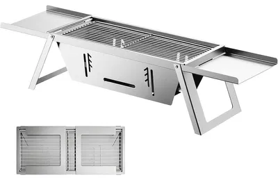 Produktbild von Zusammenklappbarer kleiner Holzkohlegrill aus Edelstahl, tragbarer Campinggrill für Picknick und Grillabende