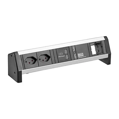 Obrázok produktu pre Bachmann Desk 1, Vnútorný, Typ J, Hliník, Plast, 2 AC zásuvky/AC zásuviek, 314 mm, 1 kusov
