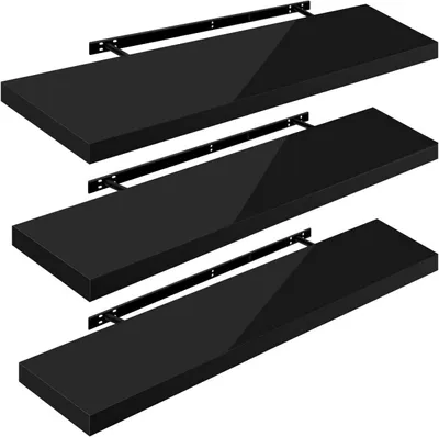 Produktbild von 3-teiliges schwebendes Wandregal-Set | Schwarz | 110x22,9x3,8 cm