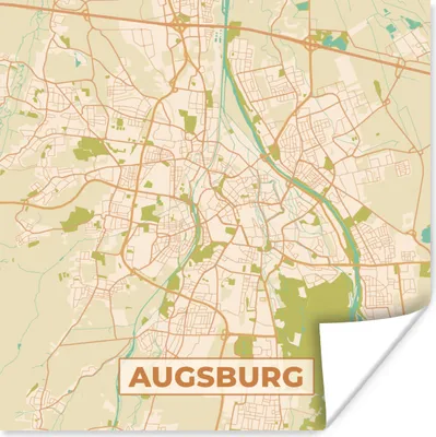 Produktbild von MuchoWow® Poster Jahrgang - Augsburg - Karte - Stadtplan 75x75 cm - Wand Dekoration