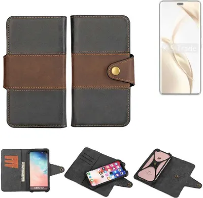 Produktbild von K-S-Trade Handyhülle Schutzhülle Hülle Bookstyle Wallet-Case kompatibel mit Honor 200 Bumper Rundumschutz schwarz-braun 1x