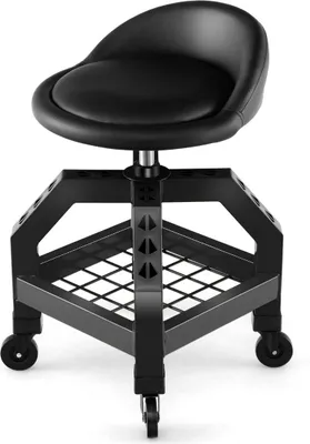 Image de Tabouret d'atelier réglable en hauteur, capacité de charge de 150 kg, avec plateau à outils, chaise d'atelier noir