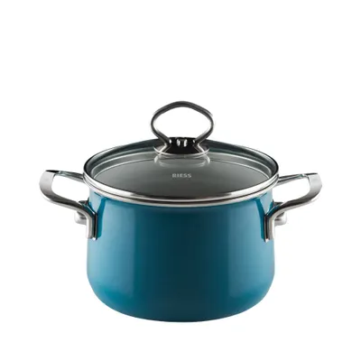 Produktbild von Riess Fleischtopf mit Glasdeckel Ø20cm  4 Liter Emaille Nouvelle Aquamarin extra stark