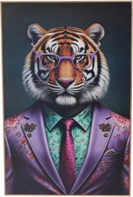 Produktbild von Tiger Wandbild laminiert mit braunem MDF-Rahmen 38x58 cm, moderne Deko für Wohnzimmer & Büro