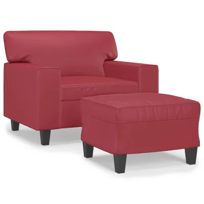 Image de vidaXL Fauteuil avec pouf vin rouge 60 cm similicuir