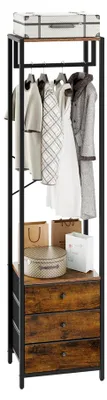 Produktbild von Garderobenständer mit Schubladen, freistehender hoher Kleiderschrank offen, Ablagen, Garderobe mit Kleiderstange für Schlafzimmer und Wohnzimmer, 39×29×179CM Vintagebraun