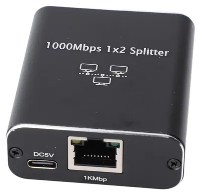 Zdjęcie produktu dla Rozgałęźnik z złączem RJ45 i kablem zasilającym USB – rozgałęźnik Gigabit Ethernet o prędkości 1000 Mb/s do komputerów, telewizorów i konsol do gier – 1 do 2