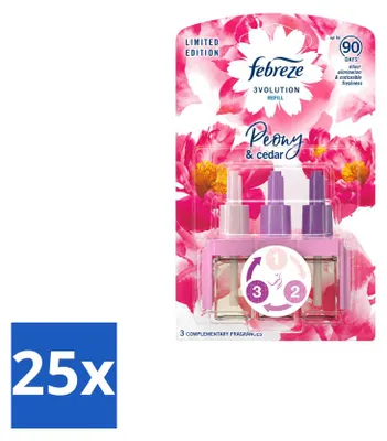 Productafbeelding van 25 x Febreze 3Volution navulling - Pioenroos & Cederhout - Voordeelverpakking - 25 stuks