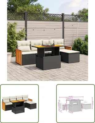 Produktbild von The Living Store 6-tlg. Garten-Sofagarnitur mit Kissen Schwarz Poly Rattan