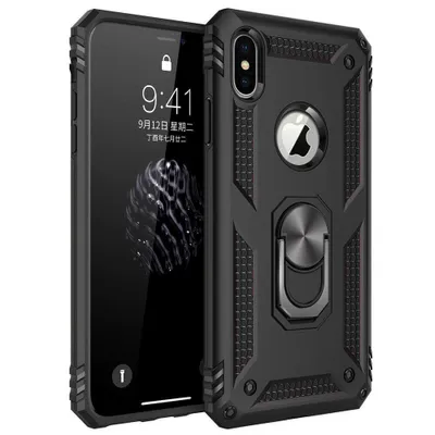 Obrázek produktu pro iPhone XS Hülle, iPhone X Pouzdro s Kroužkem, Dvouvrstvé Tvrdé PC TPU, Nárazuvzdorné Pouzdro s Stojánku pro iPhone X / iPhone XS černé
